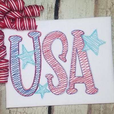 USA 4th july machine embroidery scribble design
